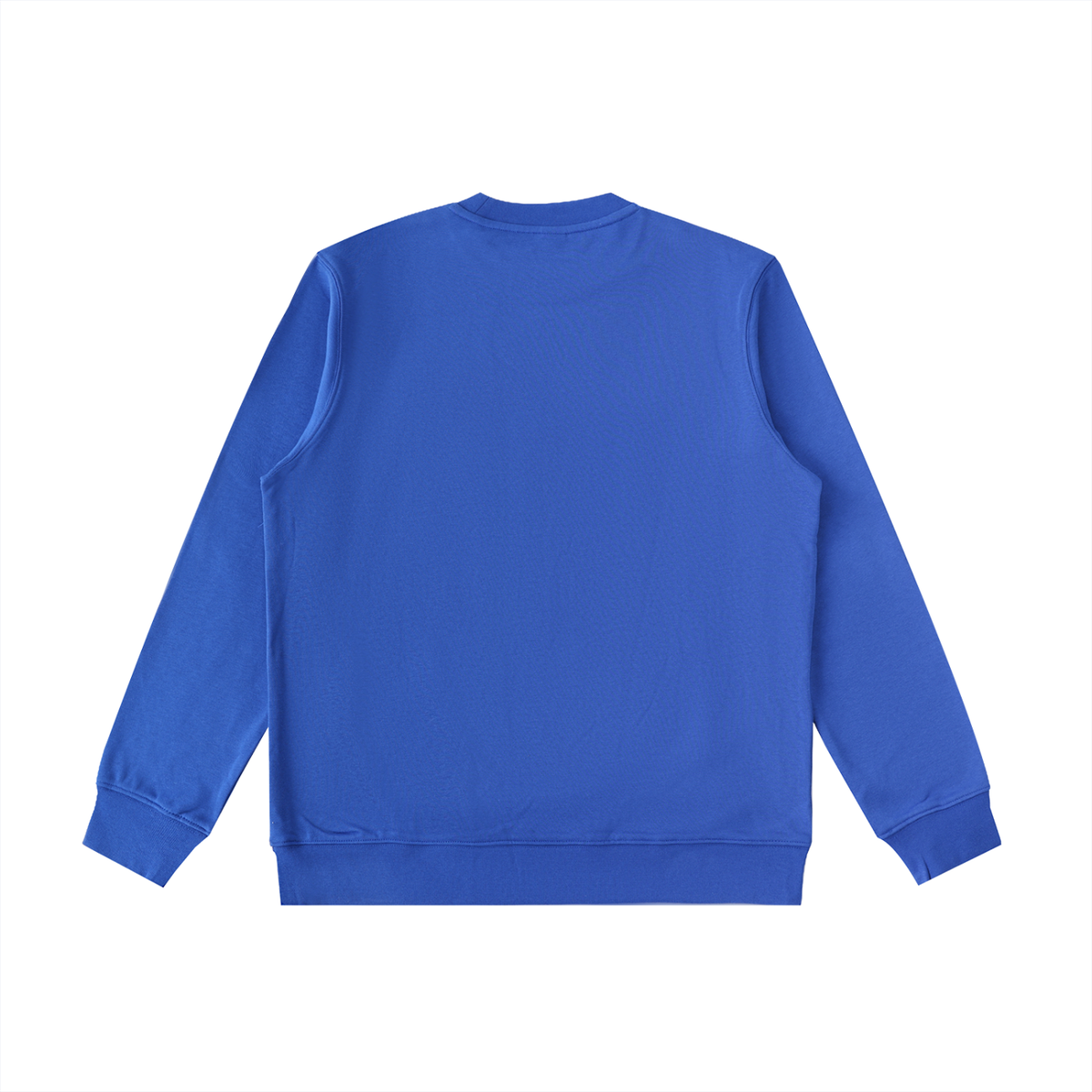Heavyweight crewneck sweatshirt, blue, back view with small chest logo label