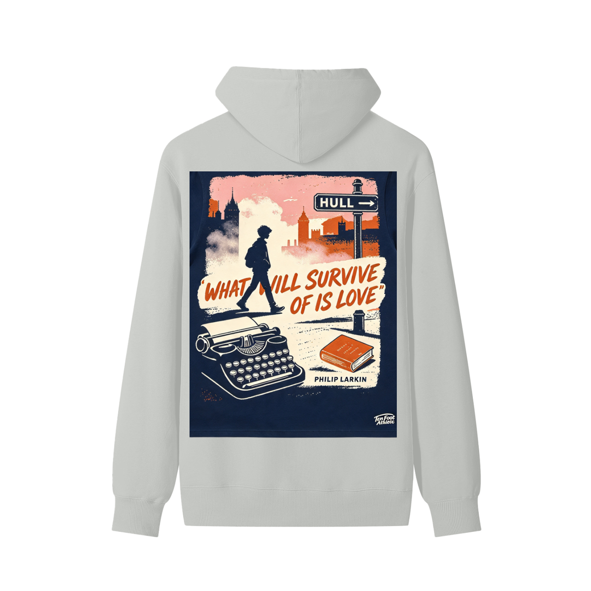 Unisex cotton hoodie in light gray with front graphic print panel