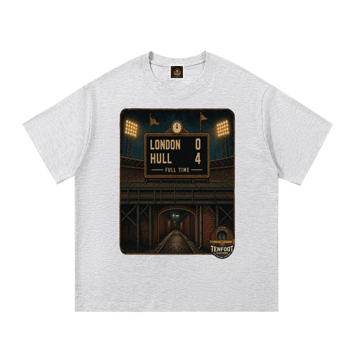 Light gray cotton T-shirt with rectangular stadium graphic front print