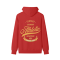 Unisex cotton hoodie in red with large back logo graphic and drawstring hood