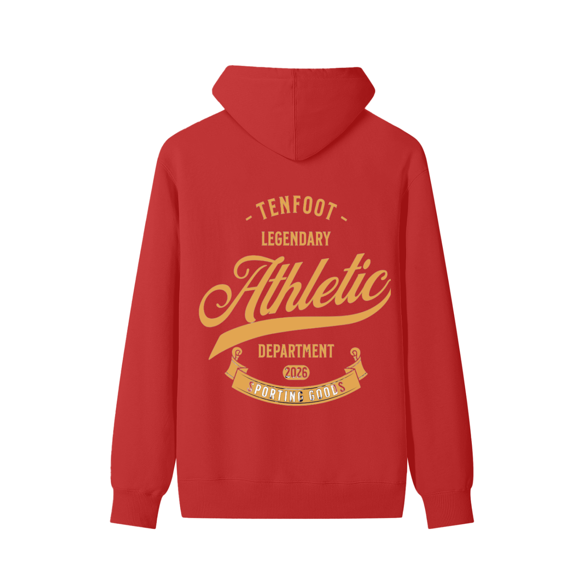 Unisex cotton hoodie in red with large back logo graphic and drawstring hood