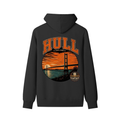 Classic black unisex cotton hoodie with large chest graphic, hood and drawstring, kangaroo pocket