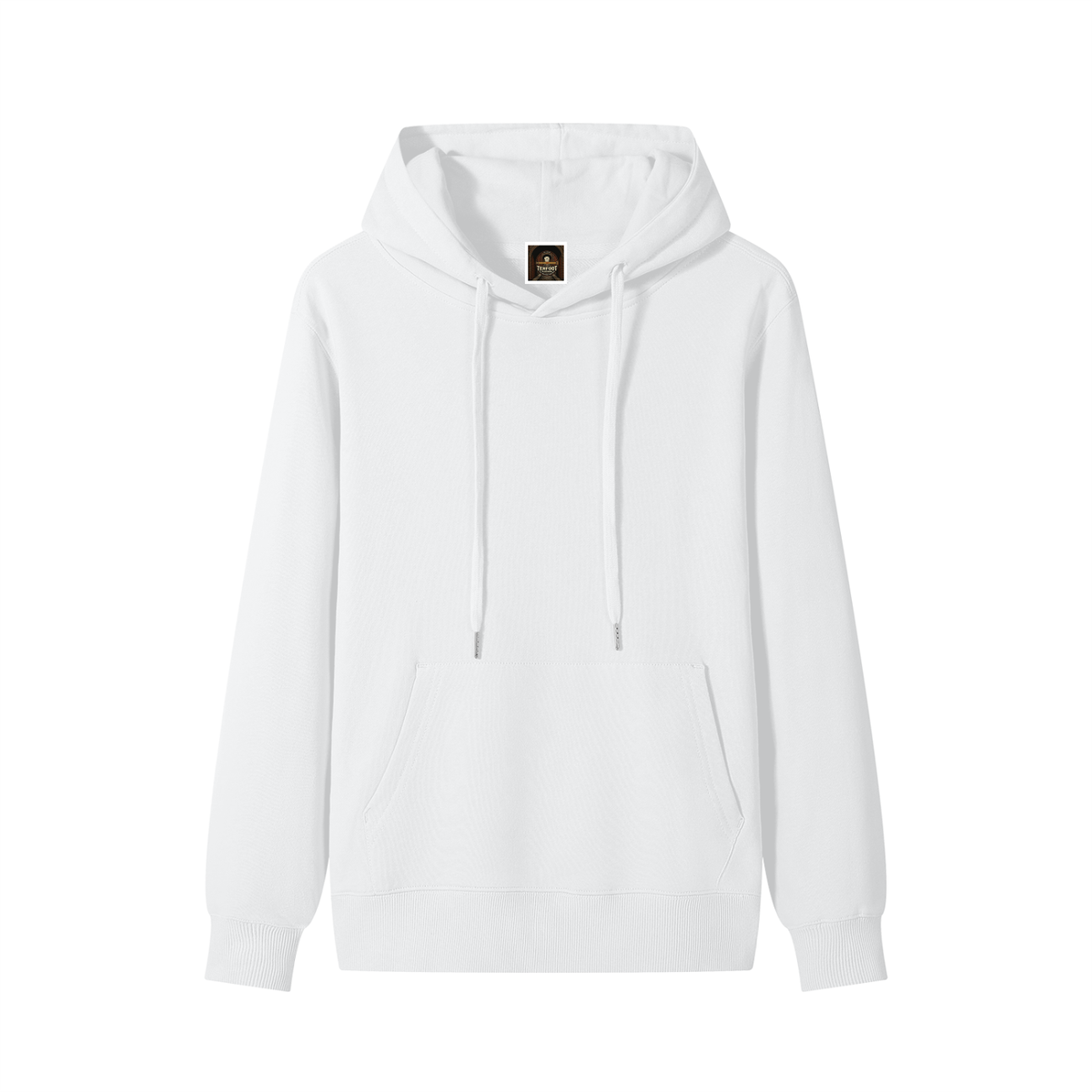Unisex cotton hoodie in lucent white, front zip hood with drawstrings and kangaroo pocket