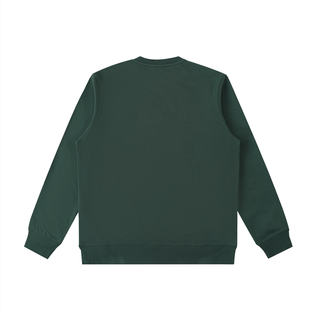 Heavyweight crewneck sweatshirt, back view in dark green