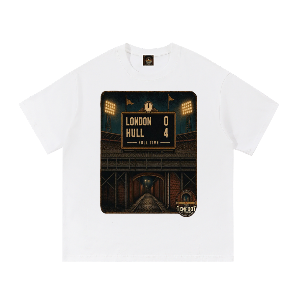 White cotton T-shirt with rectangular stadium graphic front print