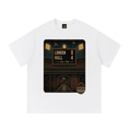 White cotton T-shirt with rectangular stadium graphic front print