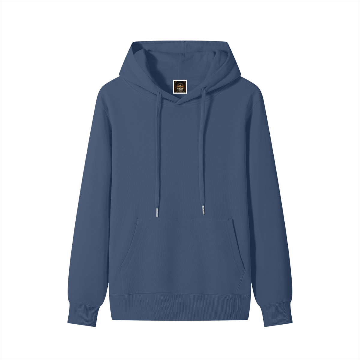 Unisex cotton hoodie in ink blue, front zip hood with drawstrings and kangaroo pocket