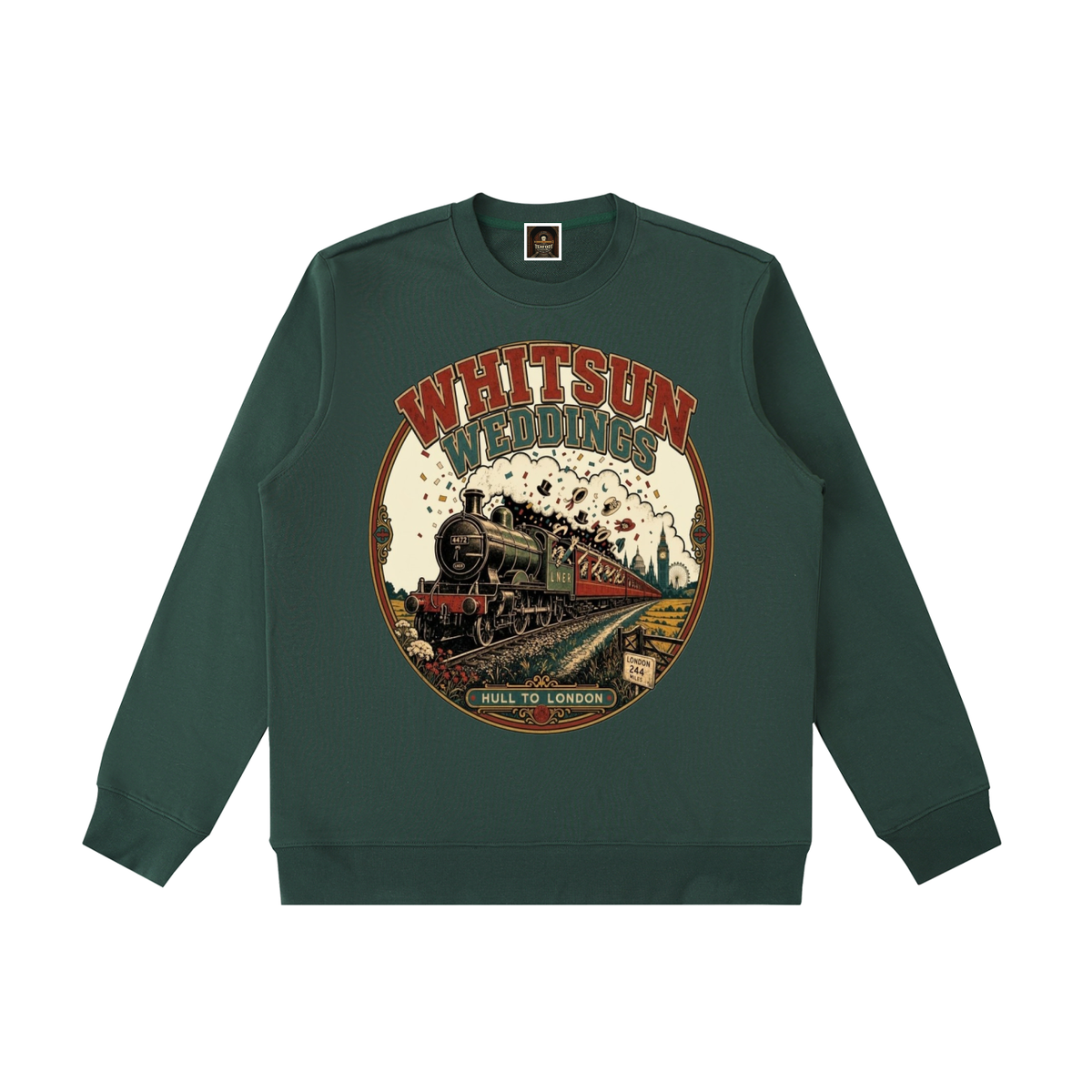 Heavyweight crewneck sweatshirt, dark green with front graphic print