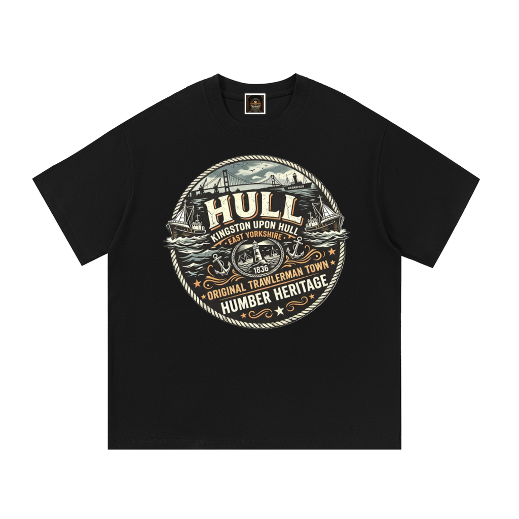 Black cotton T-shirt with front round logo graphic
