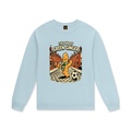 Unisex cotton pullover, light blue, long sleeve crew neck with front graphic print