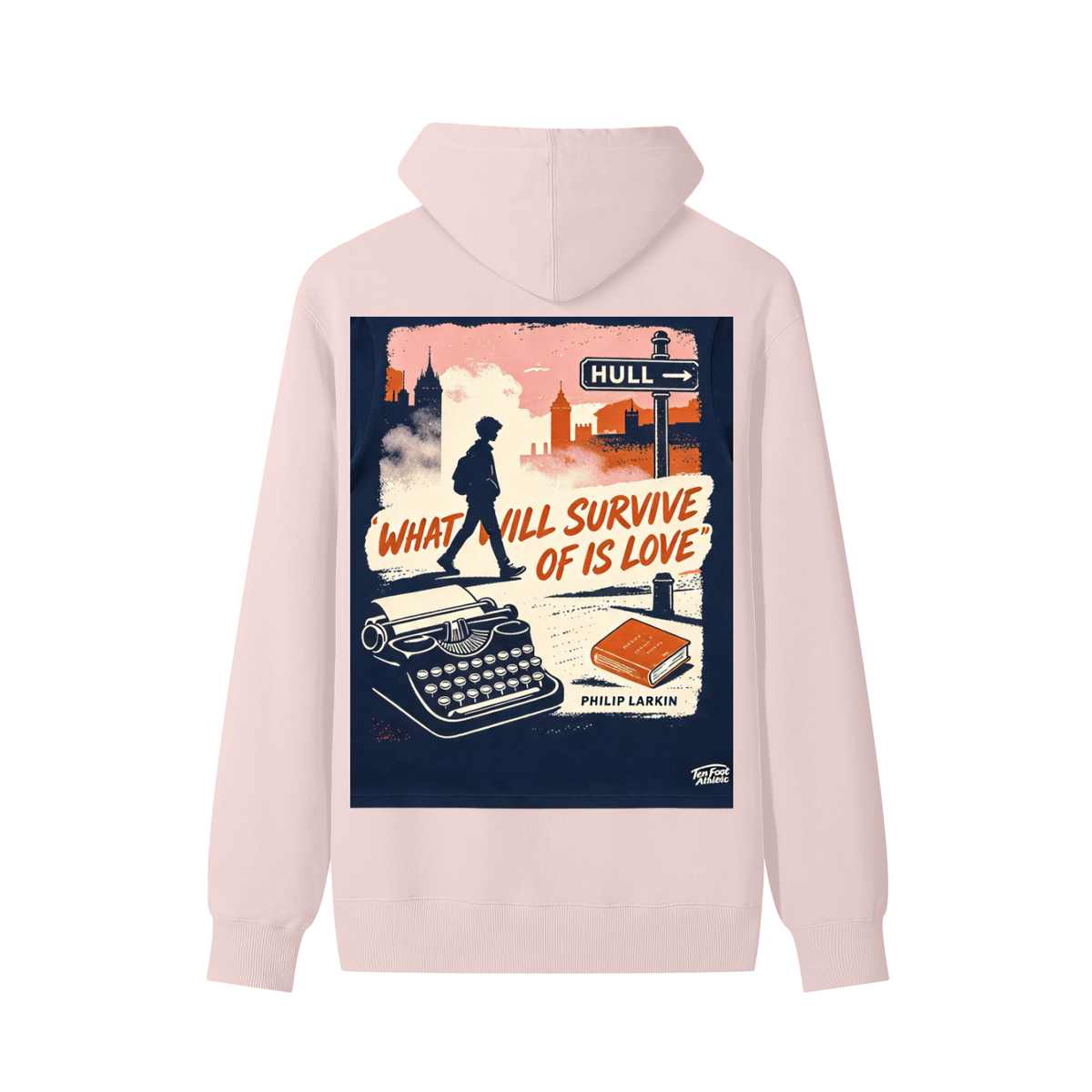 Unisex cotton hoodie in light pink with front graphic print panel