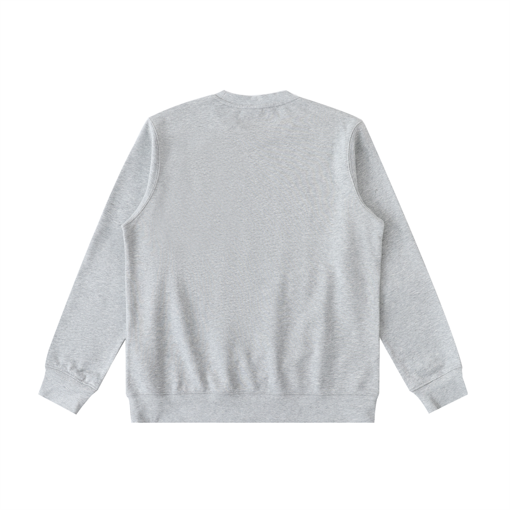 Gray heavyweight crewneck sweatshirt, back view