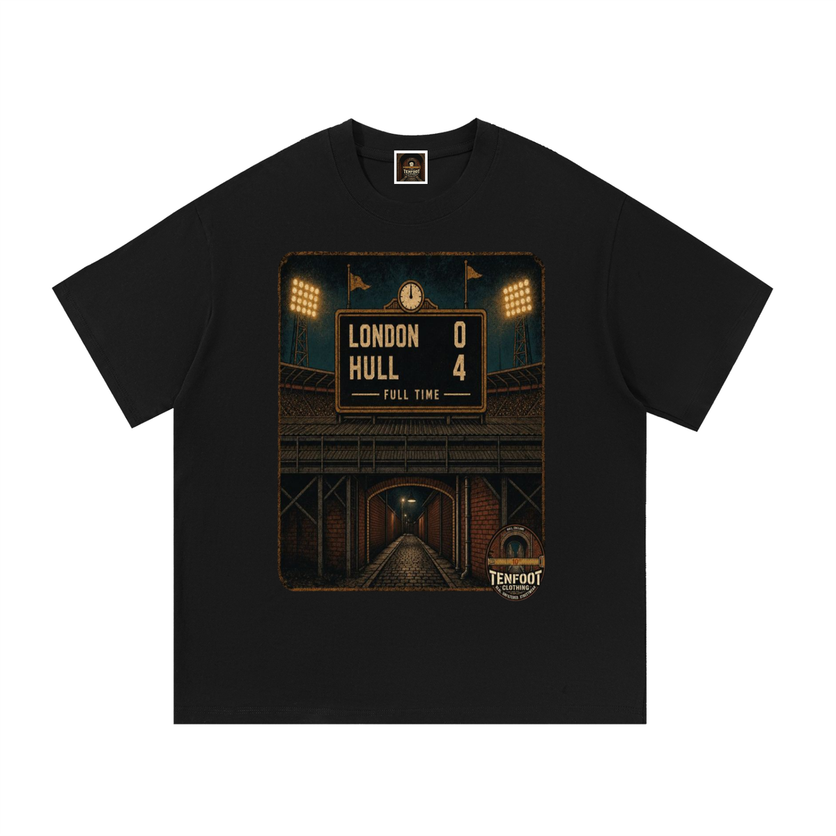 Black cotton T-shirt with rectangular stadium graphic front print