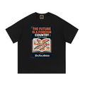 Black crew-neck cotton T-shirt with colorful front graphic print