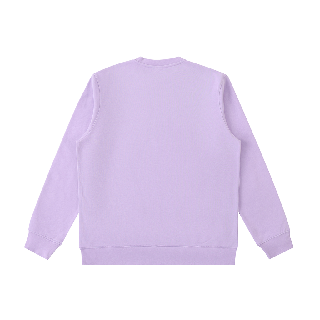 Light purple heavyweight crewneck sweatshirt, back view