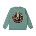 Mint green heavyweight crewneck sweatshirt with colorful round library logo graphic front