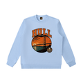 Sky blue heavyweight crewneck sweatshirt with HULL graphic on front
