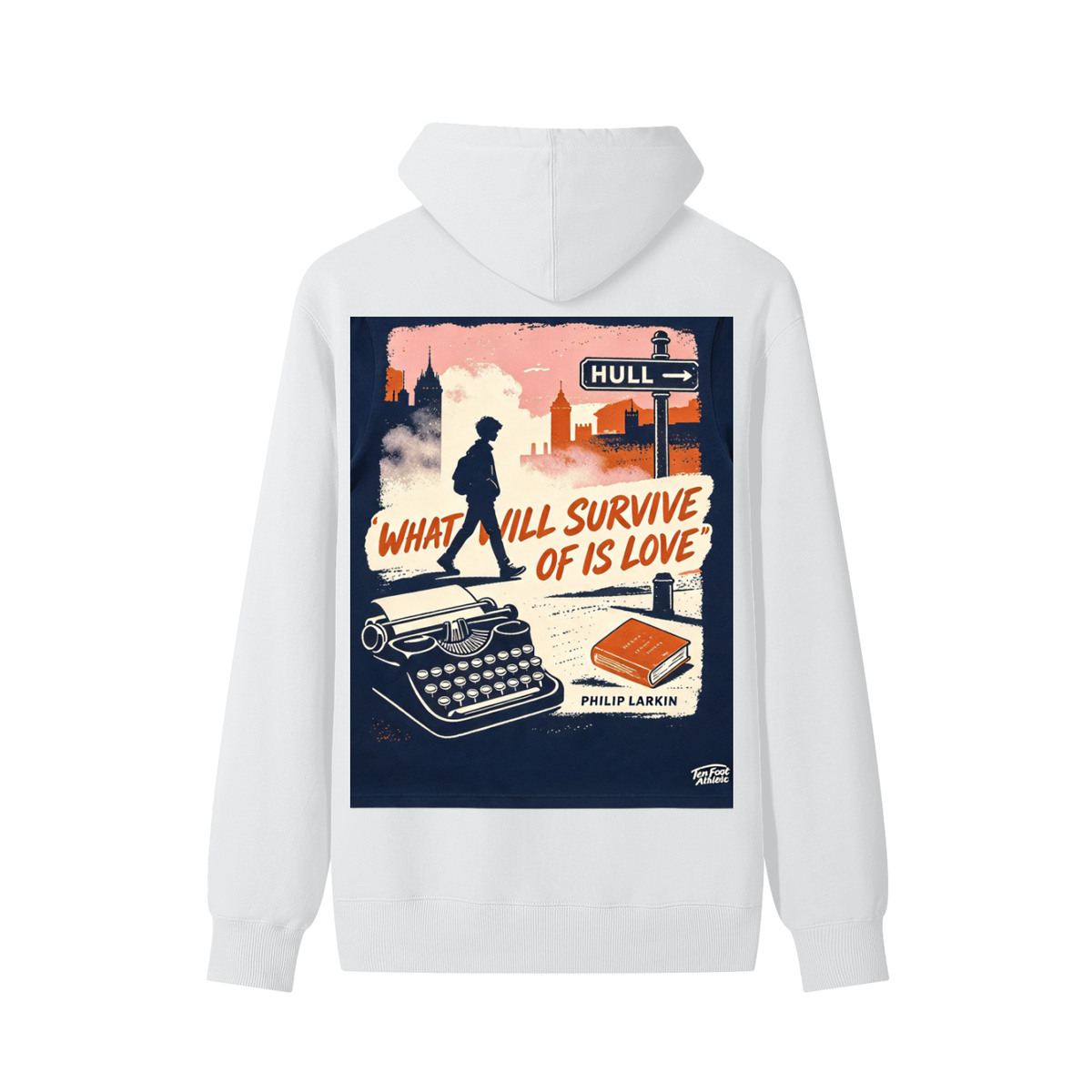 Unisex cotton hoodie in white with front graphic print panel