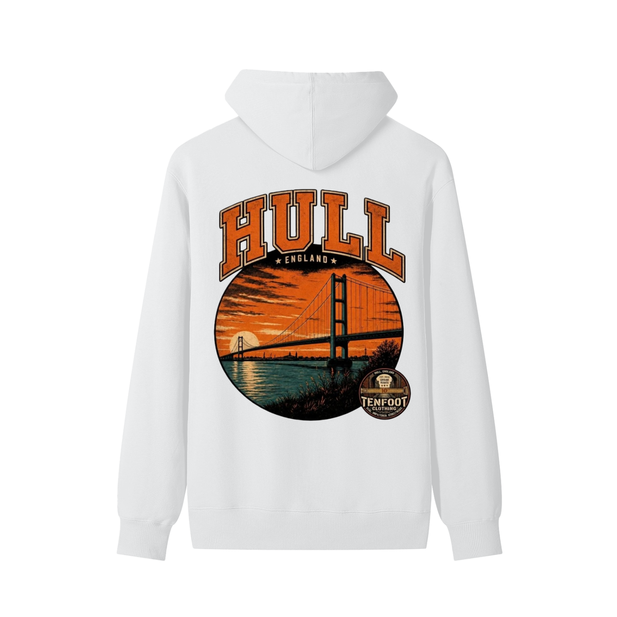 Lucent white unisex cotton hoodie with large chest graphic, hood and drawstring, kangaroo pocket