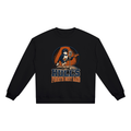 Black crewneck sweatshirt with front band logo graphic print