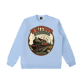 Sky blue crewneck sweatshirt with front graphic print and ribbed cuffs