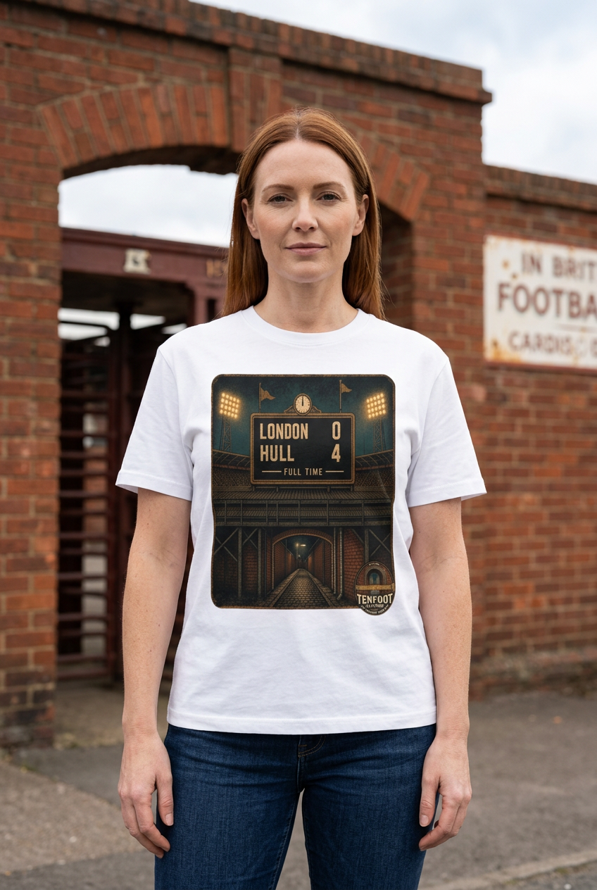 London 0 Hull 4 white tee mockup